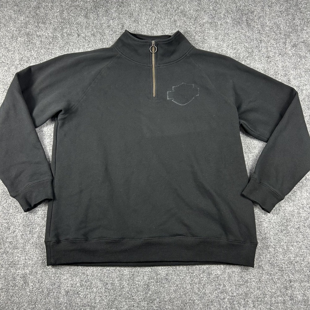 Harley-Davidson‎ Sweatshirt Mens 2XL Black 1/4 Zip Fleece Lake Geneva Motorcycle